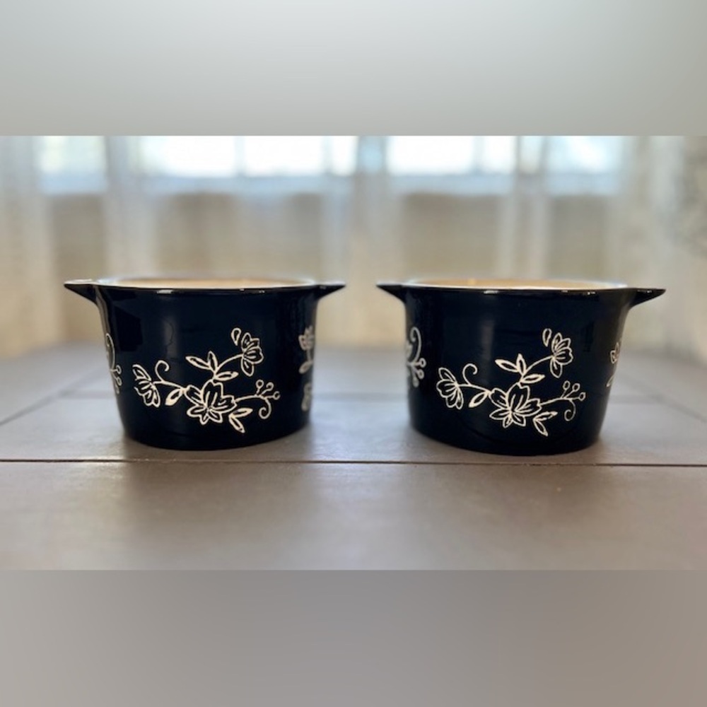 Temp-Tations by Tara Black Floral Lace Ramekins Set 2 Stoneware Baking